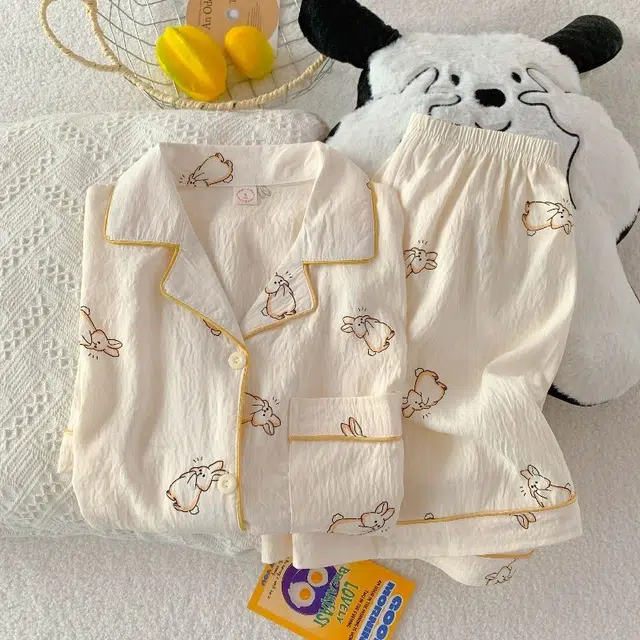 俏韵 翻领卡通夏季云朵棉短袖短裤甜美可爱舒适薄款家居服可外穿睡衣套装 女款