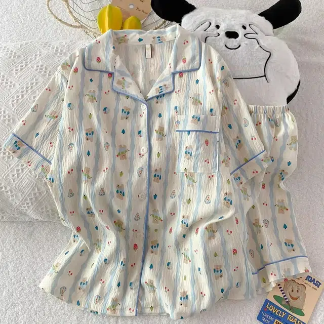 俏韵 翻领卡通夏季云朵棉甜美可爱短袖短裤舒适薄款家居服可外穿睡衣套装 女款