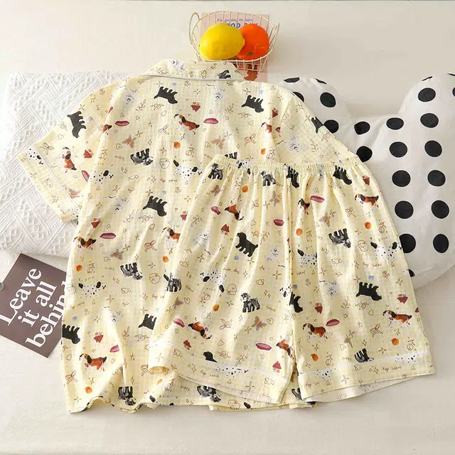 俏韵 翻领卡通夏季云朵棉甜美可爱短袖短裤薄款家居服可外穿睡衣套装 女款