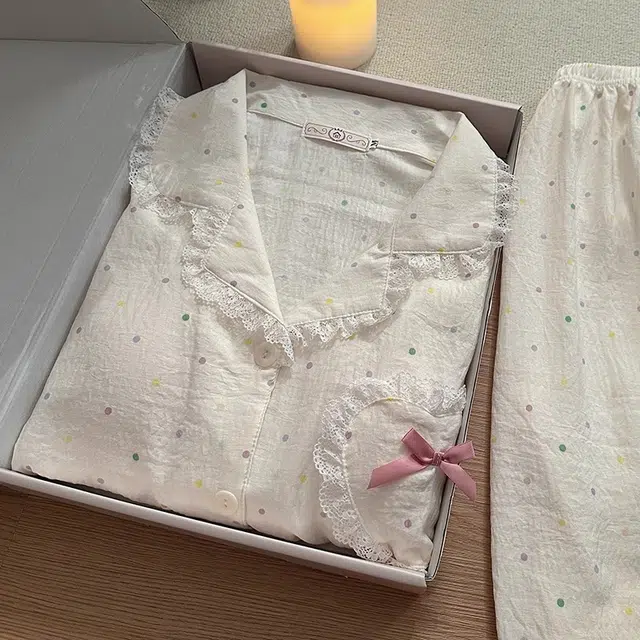 俏韵 波点云朵棉甜美长袖长裤睡衣套装 女款 杏色