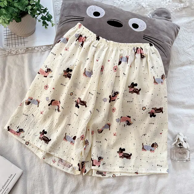 俏韵 圆领卡通腊肠狗夏季云朵棉甜美条纹可爱短袖短裤舒适薄款家居服可外穿睡衣套装 女款
