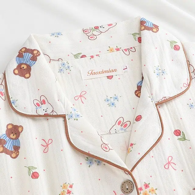 俏韵 翻领可爱小熊印花短袖卡通家居服可外穿睡衣套装 女款