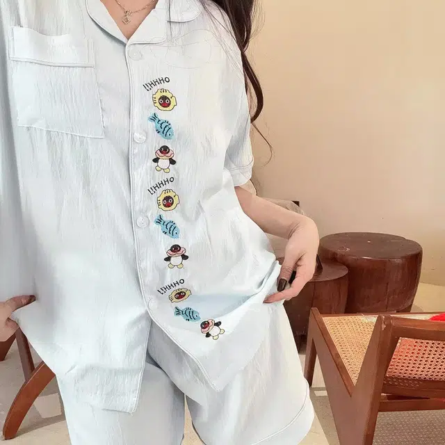 俏韵 翻领卡通企鹅舒适短袖短裤甜美家居服可外穿睡衣套装 女款