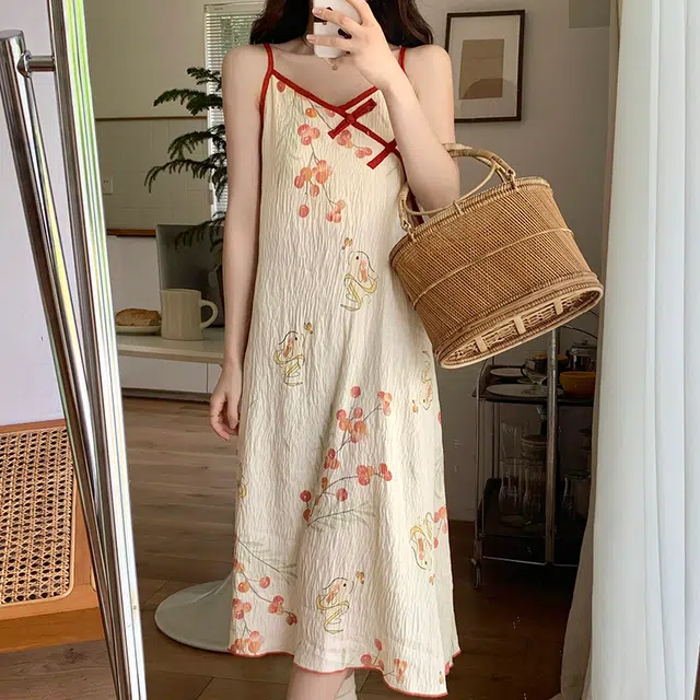 俏韵 夏季国风系列 吊带甜美可爱家居服可外穿无袖睡裙 女款
