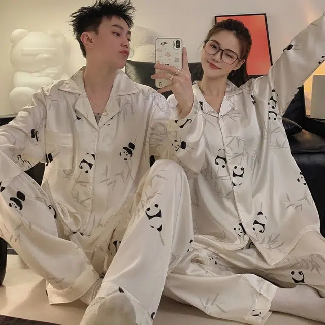 俏韵 冰丝长袖长裤可外穿睡衣套装 男女同款
