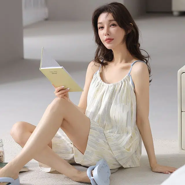 俏韵 吊带无袖短裤舒适家居服可外穿睡衣套装 女款
