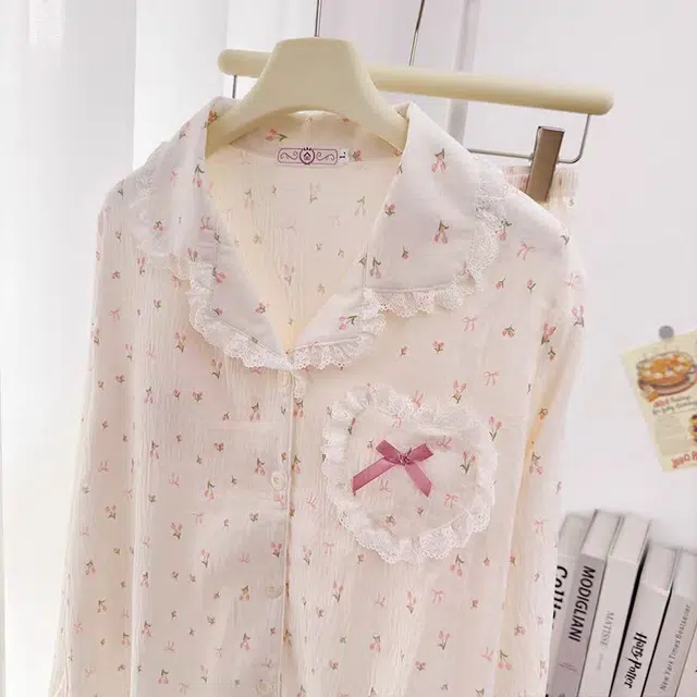 俏韵 翻领卡通春秋季云朵棉甜美风可爱长袖长裤开衫舒适薄款家居服可外穿睡衣套装 女款