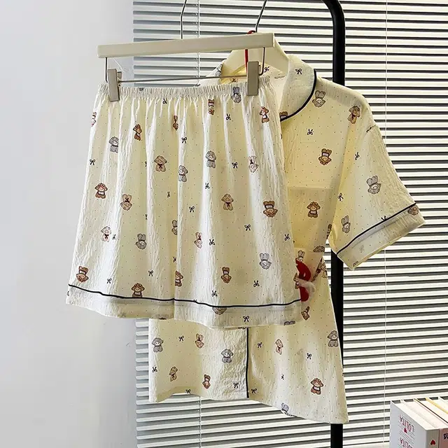 俏韵 翻领夏季卡通同我云朵棉舒适短袖甜美薄款家居服可外穿睡衣套装 女款