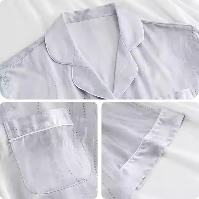 俏韵 翻领带胸垫短袖凉感高级感薄款家居服可外穿睡衣套装 女款 蓝色