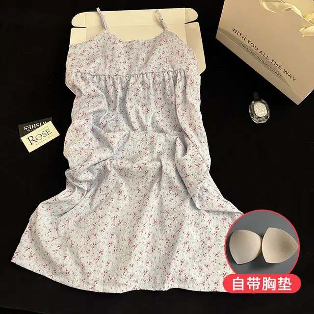 俏韵 圆领吊带夏季纯欲带胸垫甜美可爱薄款家居服可外穿睡裙 女款