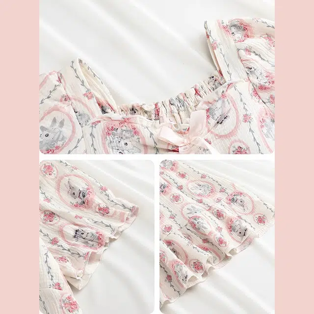 俏韵 方领带胸垫防凸点纯棉短袖中长款家居服可外穿睡裙 女款