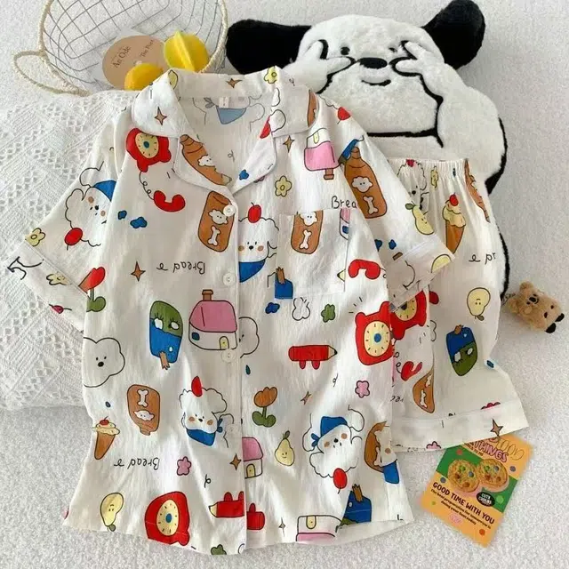 俏韵 翻领卡通夏季云朵棉甜美短袖短裤薄款舒适家居服可外穿睡衣套装 女款