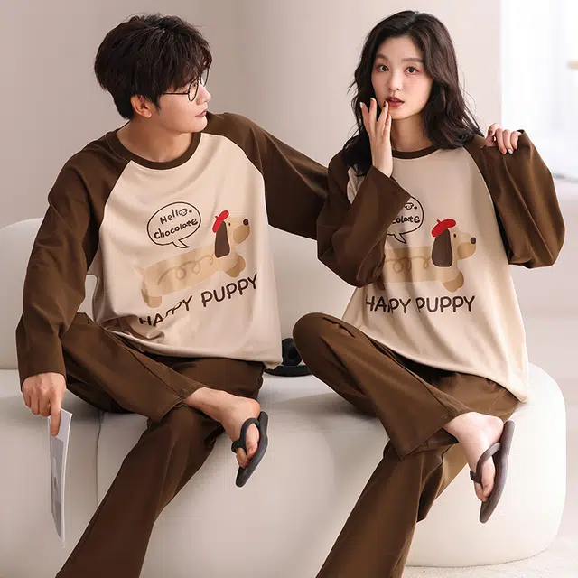 俏韵 卡通舒适时尚长袖长裤家居服可外穿睡衣套装 男女同款