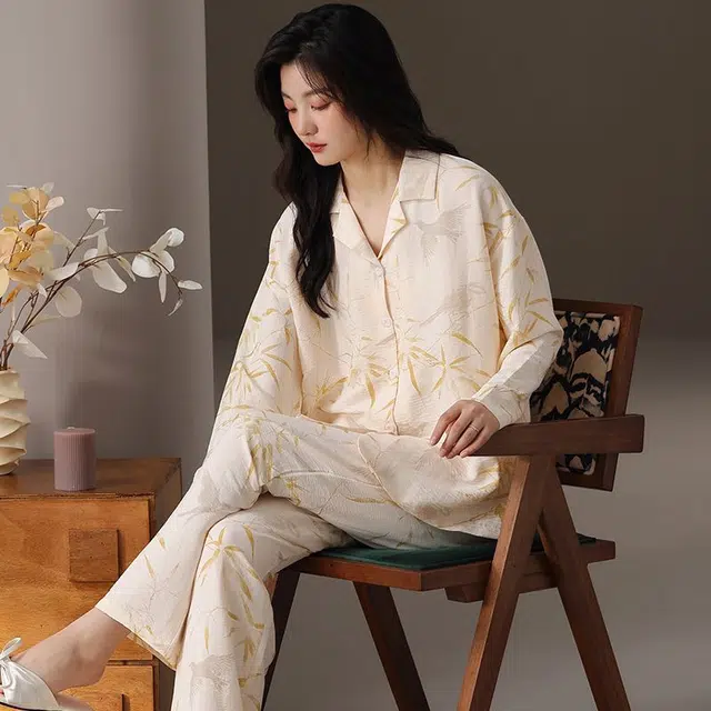 俏韵 翻领春秋季云朵棉简约长袖甜美可爱休闲风舒适薄款家居服可外穿睡衣套装 女款