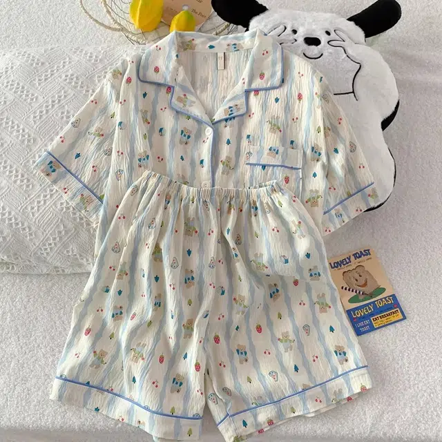 俏韵 翻领卡通夏季云朵棉甜美可爱短袖短裤舒适薄款家居服可外穿睡衣套装 女款