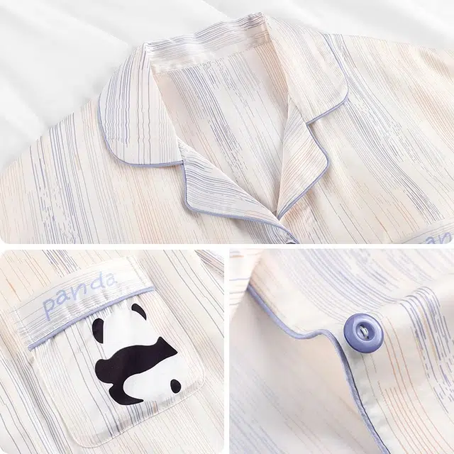 俏韵 翻领卡通熊猫短袖短裤凉感舒适大码家居服可外穿睡衣套装 男女同款