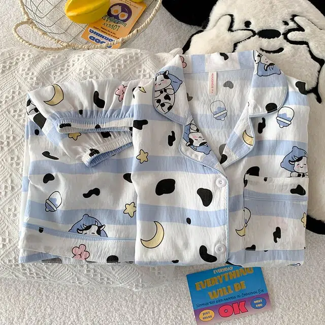 俏韵 翻领卡通夏季云朵棉可爱甜美短袖短裤薄款舒适家居服可外穿睡衣套装 女款