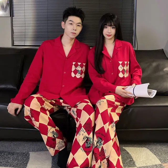 俏韵 翻领卡通春秋季长袖长裤甜美时尚舒适高级感家居服可外穿睡衣套装 男女同款