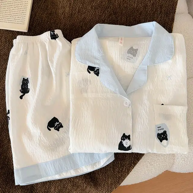 俏韵 翻领卡通夏季云朵棉可爱甜美短袖短裤薄款家居服可外穿睡衣套装 女款