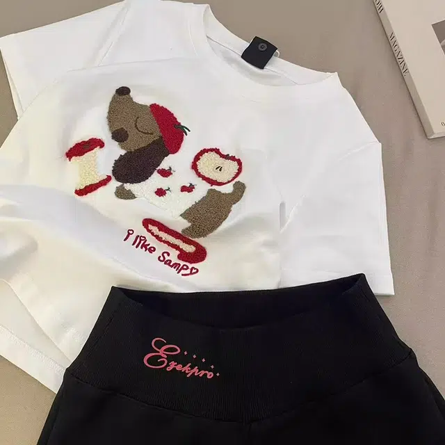 俏韵 圆领卡通夏季甜美短袖短裤可爱休闲舒适薄款家居服可外穿睡衣套装 女款