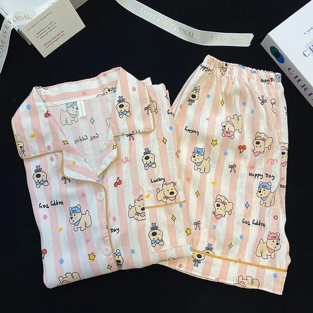 俏韵 翻领卡通夏季云朵棉甜美短袖短裤舒适薄款家居服可外穿睡衣套装 女款