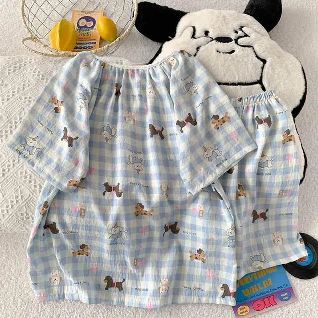 俏韵 圆领卡通夏季款云朵棉甜美可爱短袖短裤薄款家居服可外穿睡衣套装 女款