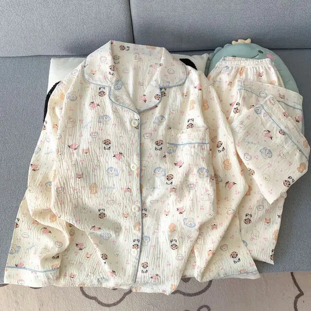 俏韵 翻领卡通春秋季云朵棉长袖长裤甜美印花可爱薄款家居服可外穿睡衣套装 女款