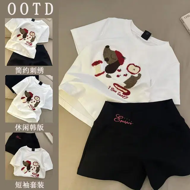 俏韵 圆领卡通夏季甜美短袖短裤可爱休闲舒适薄款家居服可外穿睡衣套装 女款