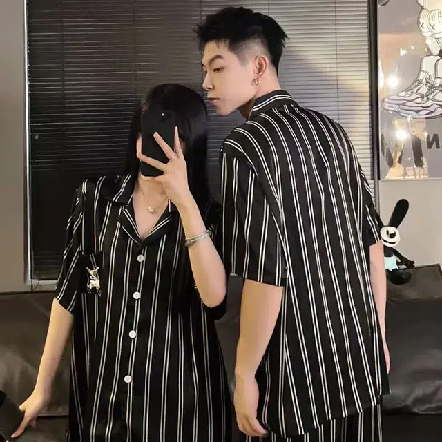 俏韵 翻领短袖可外穿家居服睡衣套装 男女同款