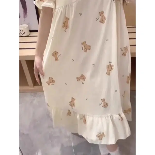 俏韵 卡通小熊甜美可爱带胸垫短袖家居服睡裙 女款