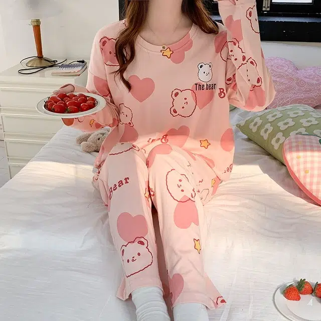 俏韵 圆领卡通春秋季仿棉长袖甜美休闲家居服可外穿睡衣套装 女款