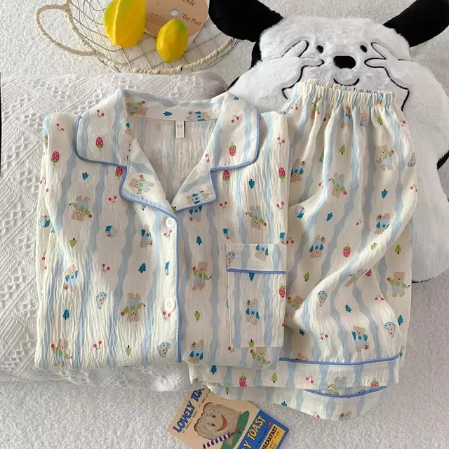 俏韵 翻领卡通夏季云朵棉甜美可爱短袖短裤舒适薄款家居服可外穿睡衣套装 女款