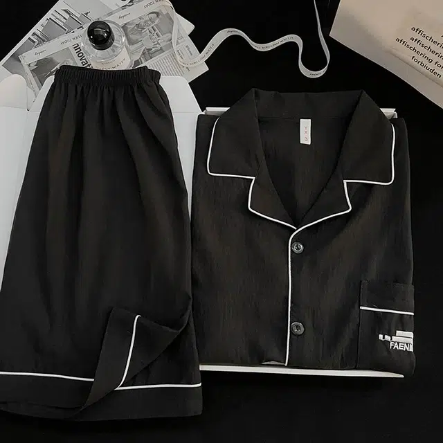 俏韵 翻领夏季云朵棉短袖短裤简约休闲风大码家居服可外穿睡衣套装 男款