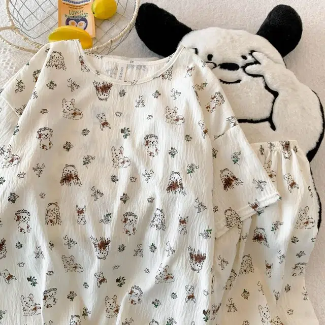 俏韵 圆领夏季云朵棉甜美可爱小狗短袖舒适薄款家居服可外穿睡衣套装 女款