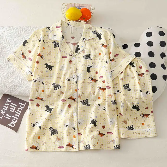 俏韵 翻领卡通夏季云朵棉甜美可爱短袖短裤薄款家居服可外穿睡衣套装 女款