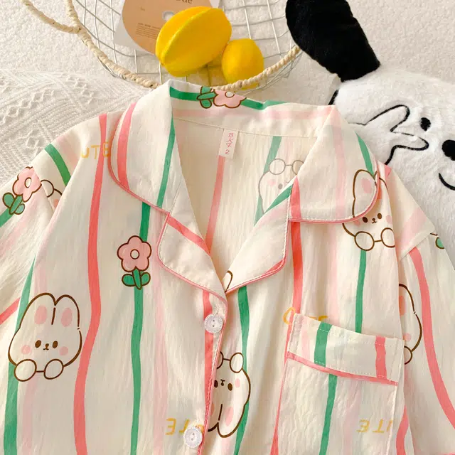 俏韵 翻领卡通风夏季云朵棉套头短袖可爱甜美家居服可外穿睡衣套装 女款