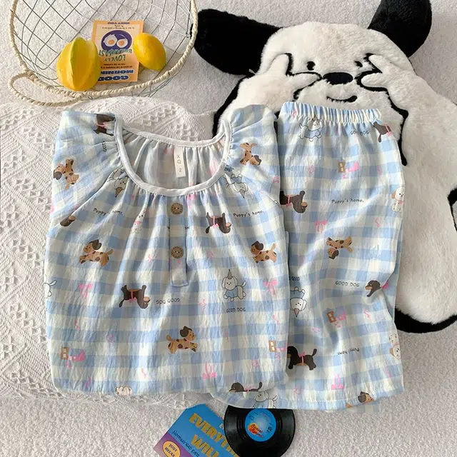 俏韵 圆领卡通夏季款云朵棉甜美可爱短袖短裤薄款家居服可外穿睡衣套装 女款