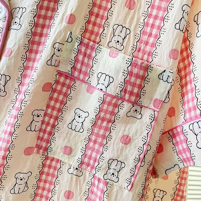 俏韵 翻领夏季卡通条纹云朵棉舒适短袖短裤甜美薄款家居服可外穿睡衣套装 女款