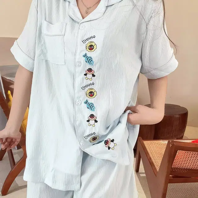 俏韵 翻领卡通企鹅舒适短袖短裤甜美家居服可外穿睡衣套装 女款