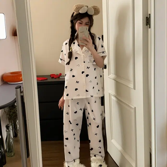 俏韵 翻领短袖长裤开衫甜美花边家居服可外穿睡衣套装 女款