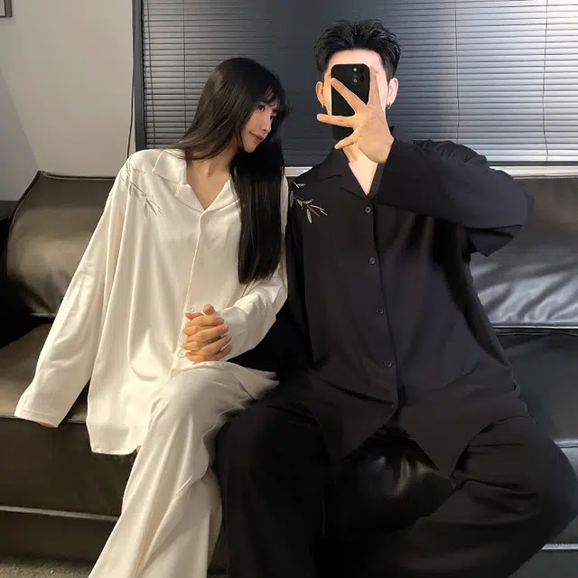 俏韵 高级感竹子长袖休闲长裤可外穿睡衣套装 男女同款