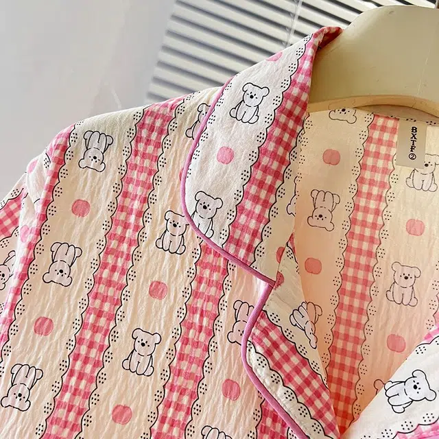 俏韵 翻领夏季卡通条纹云朵棉舒适短袖短裤甜美薄款家居服可外穿睡衣套装 女款