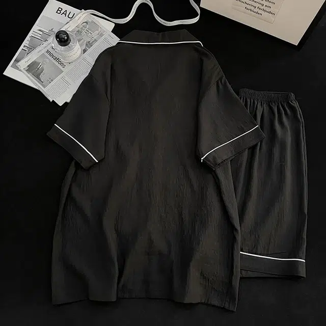 俏韵 翻领夏季云朵棉短袖短裤简约休闲风大码家居服可外穿睡衣套装 男款