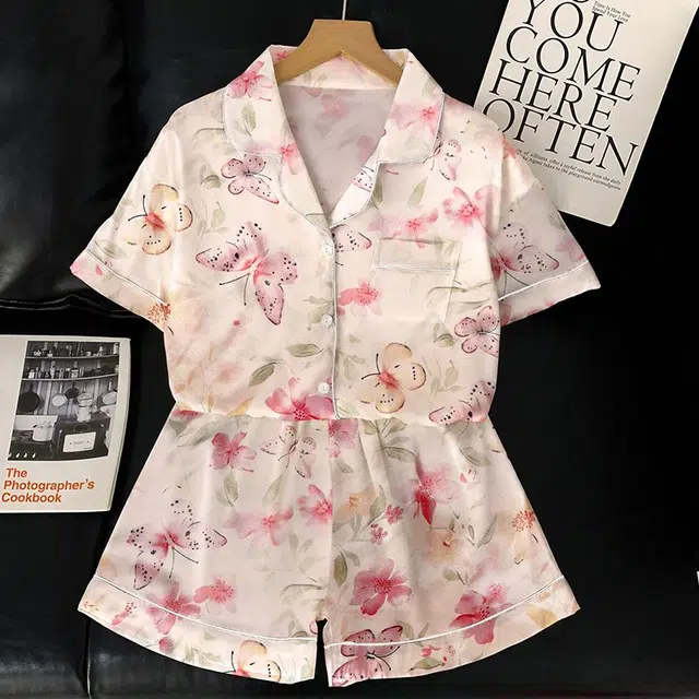 俏韵 翻领夏季可爱短袖短裤甜美舒适夏天薄款家居服可外穿睡衣套装 女款