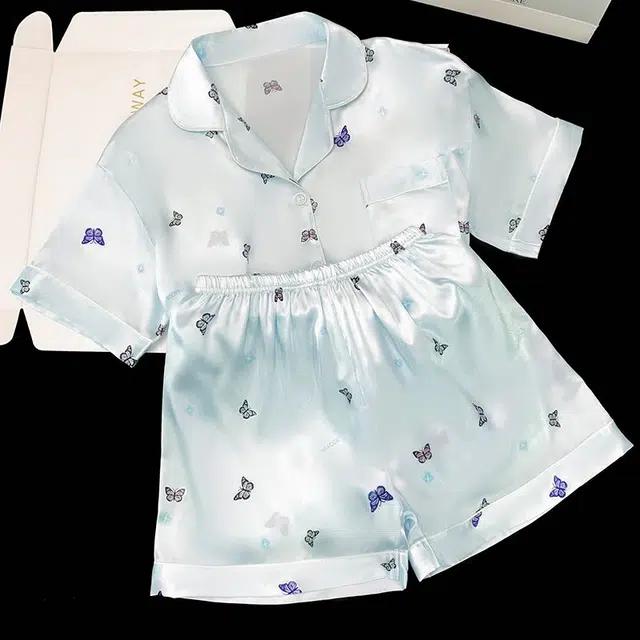 俏韵 翻领夏季简约蝴蝶甜美短袖短裤休闲舒适夏天薄款家居服可外穿睡衣套装 女款