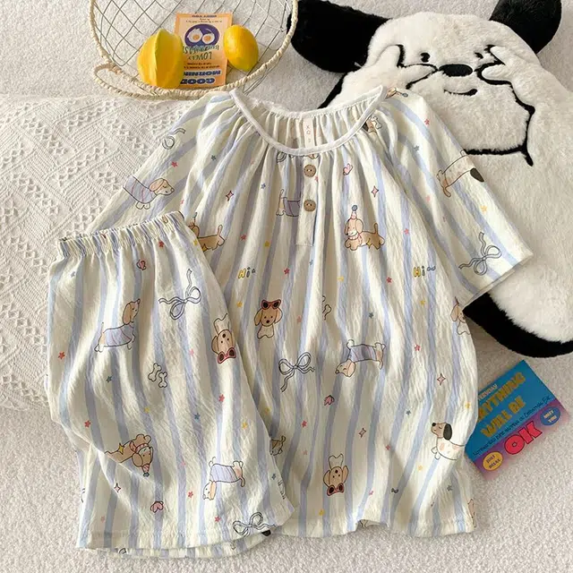 俏韵 圆领卡通夏季云朵棉甜美可爱短袖短裤薄款家居服可外穿睡衣套装 女款