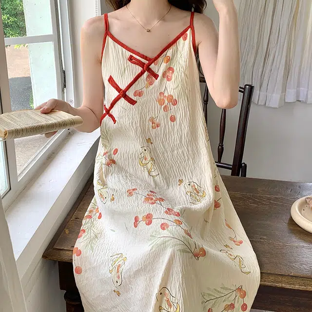 俏韵 夏季国风系列 吊带甜美可爱家居服可外穿无袖睡裙 女款