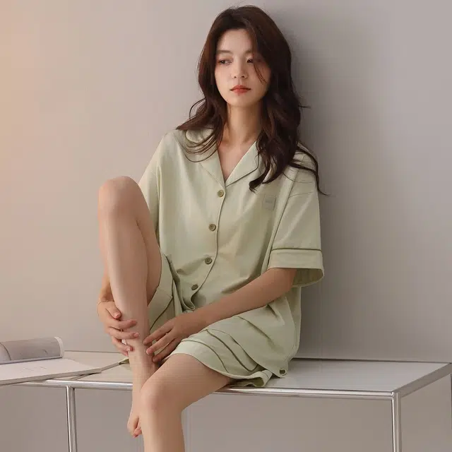 俏韵 翻领夏季纯棉舒适简约短袖开衫甜美可爱薄款家居服可外穿睡衣套装 女款