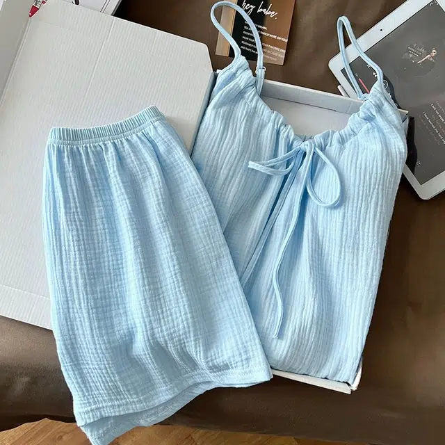 俏韵 圆领夏季吊带短裤简约甜美可爱舒适薄款家居服可外穿睡衣套装 女款