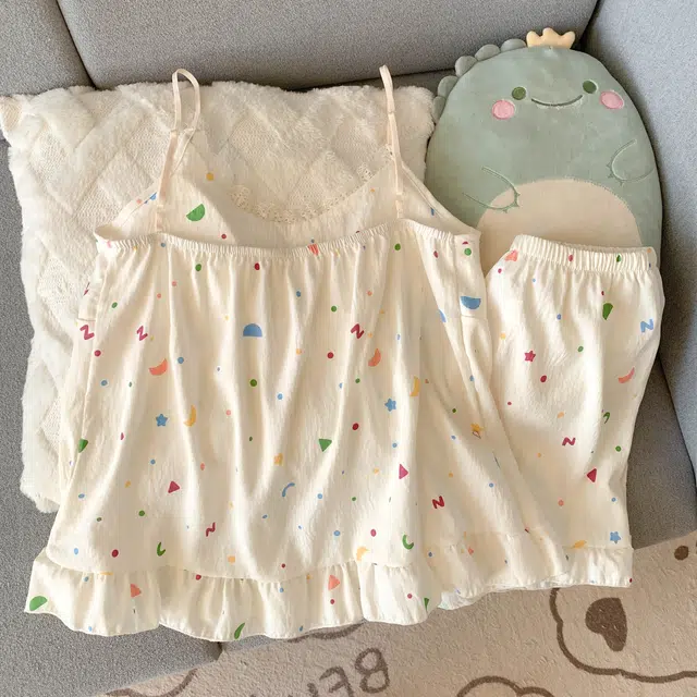 俏韵 圆领夏季吊带舒适甜美可爱短裤薄款家居服可外穿睡衣套装 女款